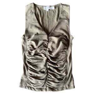 Nation Tara Tank Top S Green Olive V-Neck Ruched Organic Ethical Top Shirt
